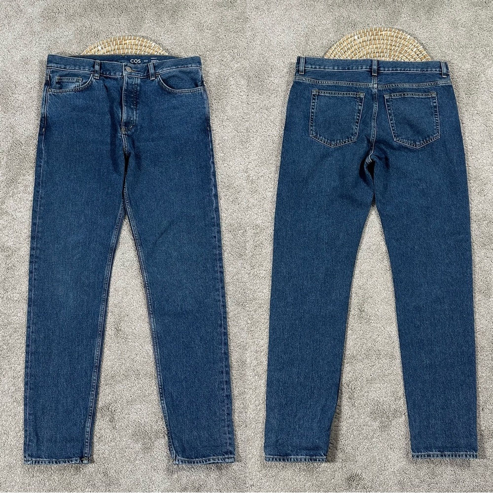 COS Women’s Tapered Leg Mid Rise Full Length Jeans Button Fly Medium Wash 33/34
